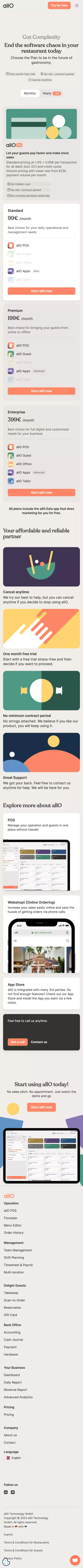 allO Pricing mobile view