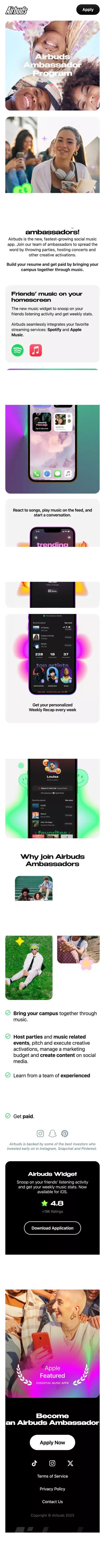Airbuds Ambassadors Program mobile view