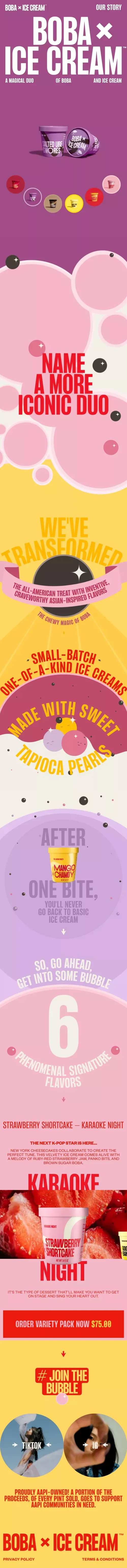 Boba Ice Cream - Homepage mobile view