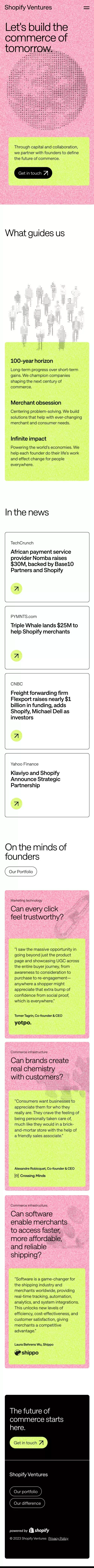 Shopify Ventures mobile view