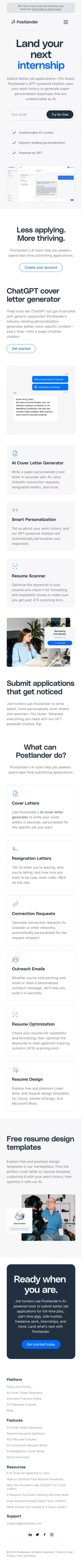 Postlander | AI Cover Letter Generator, Resume Keyword Checker mobile view