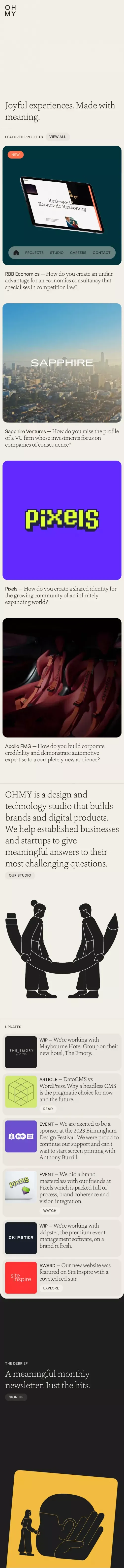 Digital-first design studio — OHMY mobile view