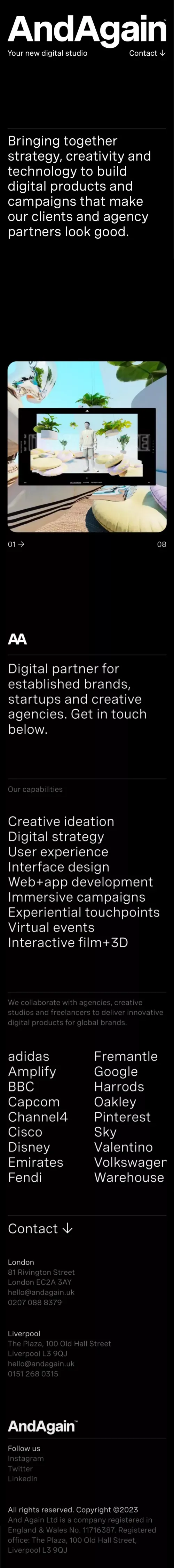 AndAgain | Digital innovation studio - Digital agency London - Immersive and Experiential agency mobile view