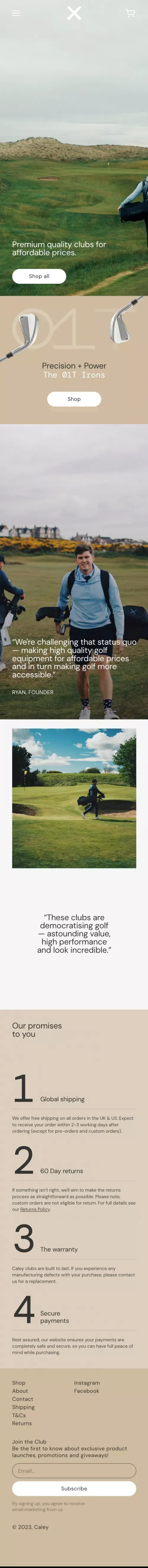 Caley Golf × Game On mobile view