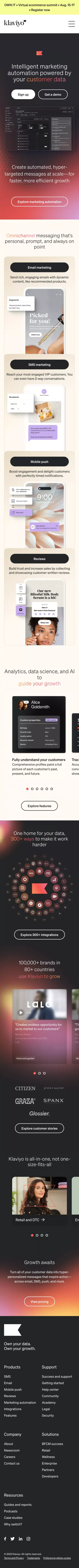 Marketing Automation Platform for Email, SMS & Push | Klaviyo mobile view