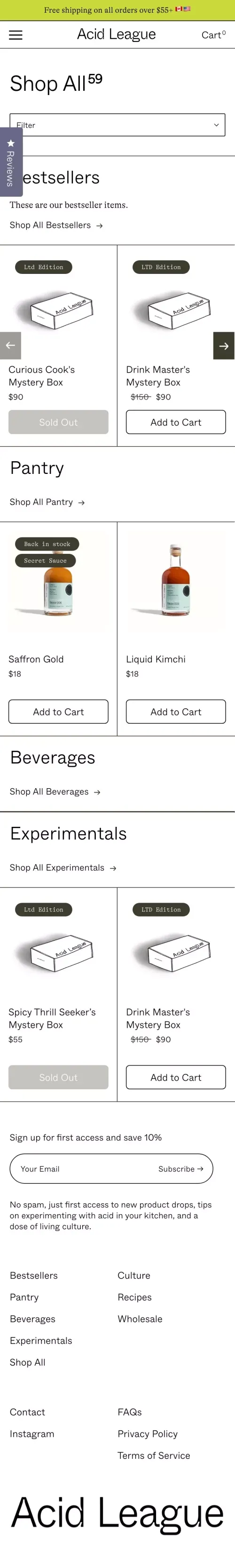 Shop All | Acid League mobile view