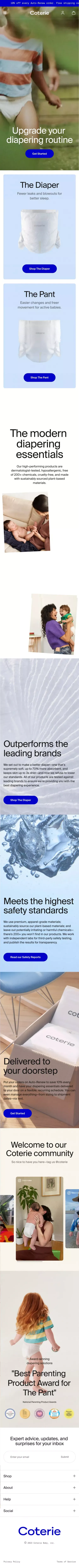 Coterie Diapers, Baby Wipes | High-performing, Clean, Sustainable Baby Care | Coterie mobile view