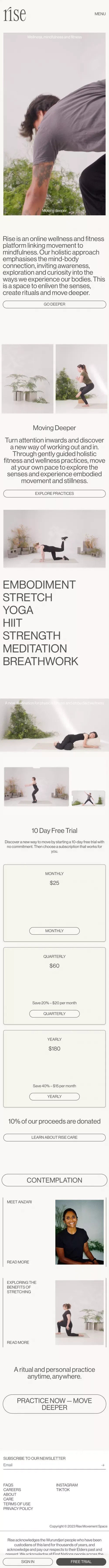 Wellness, Fitness, Movement, Mindfulness Platform| Rise mobile view