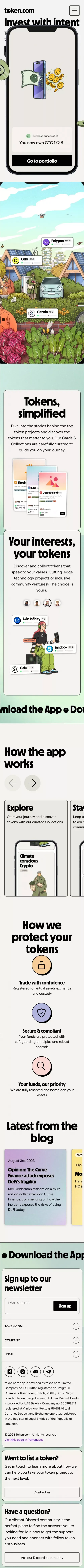 token.com | Invest with Intent mobile view