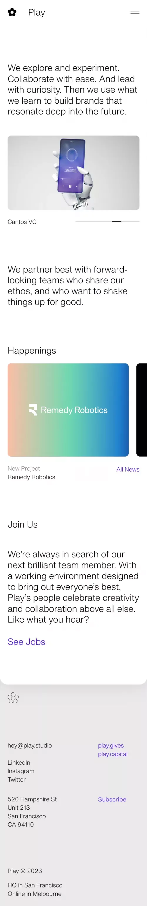 Play — Design, Branding, and Development based in San Francisco mobile view
