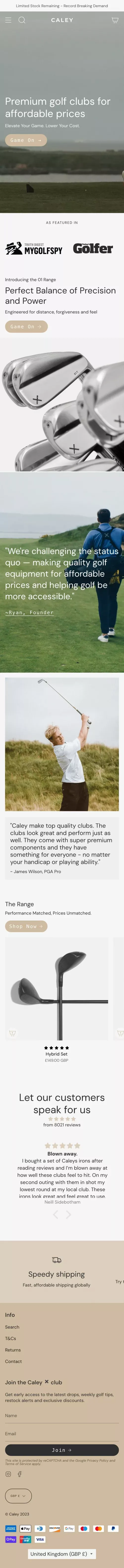 Caley Golf ✖️ Game On mobile view