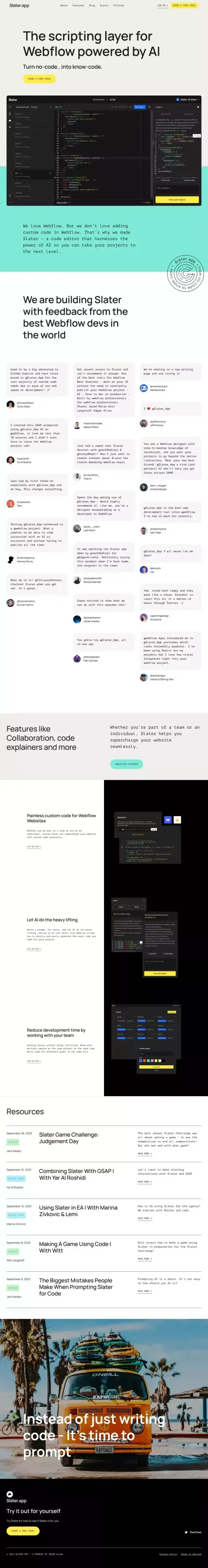 Slater | AI Custom Code Tool For Webflow Projects mobile view