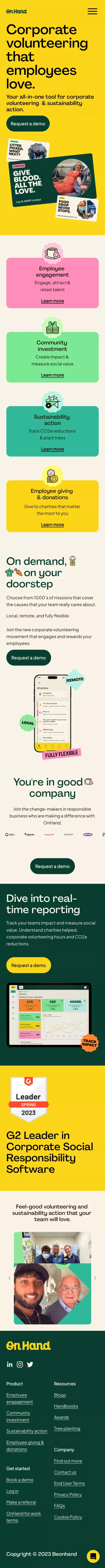OnHand | Corporate Volunteering Made Easy | Engage employees In Doing Good mobile view