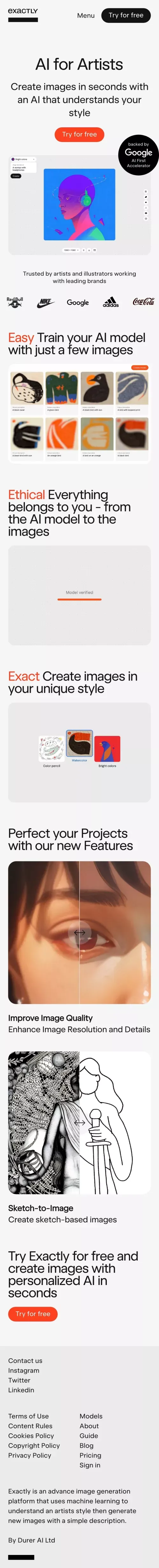 Exactly.ai (powered by Durer.ai) mobile view