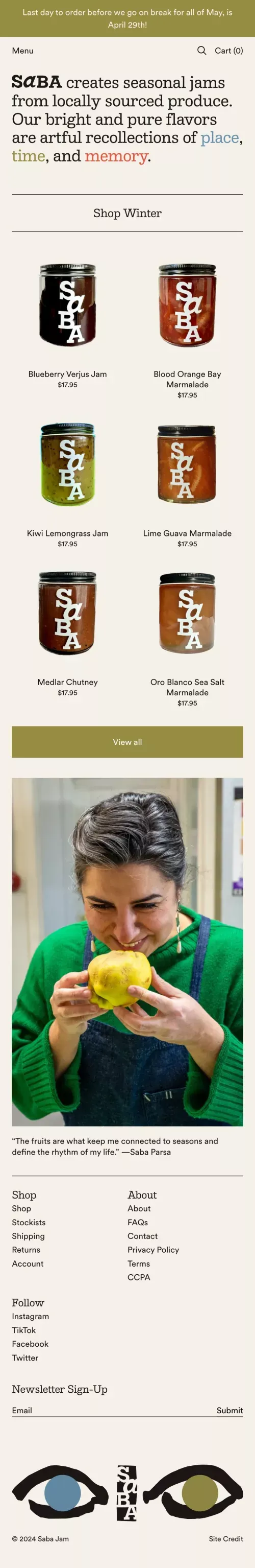 saba jam | seasonal preserves mobile view