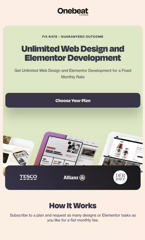Unlimited Web Design and Elementor Development - ONEBEAT.studio mobile view