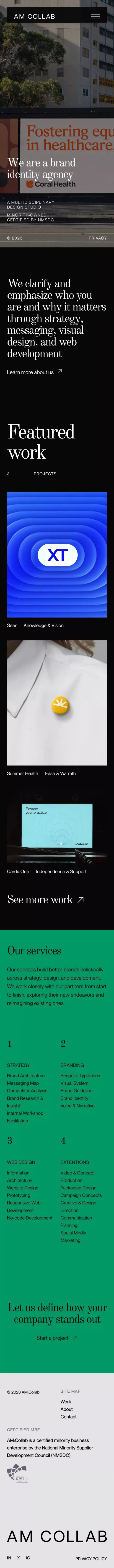 AM:Collab - Brand identity and design studio mobile view