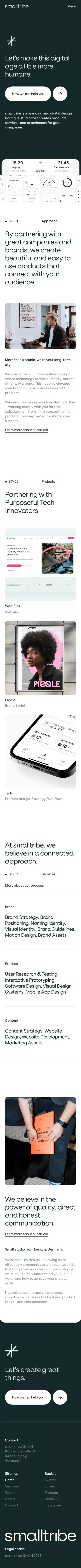 smalltribe - branding and digital design boutique studio mobile view