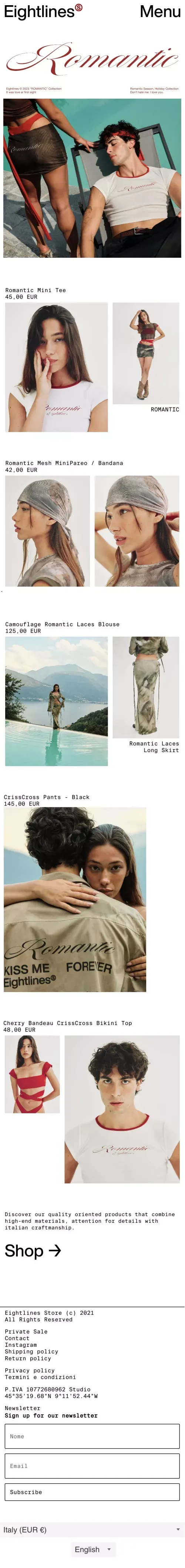 Eightlines Store mobile view