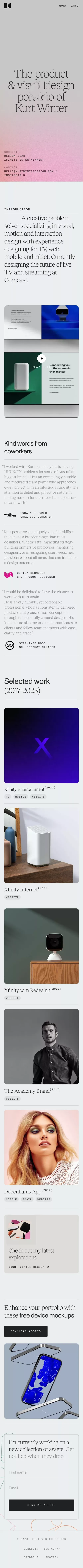 Kurt Winter Portfolio mobile view