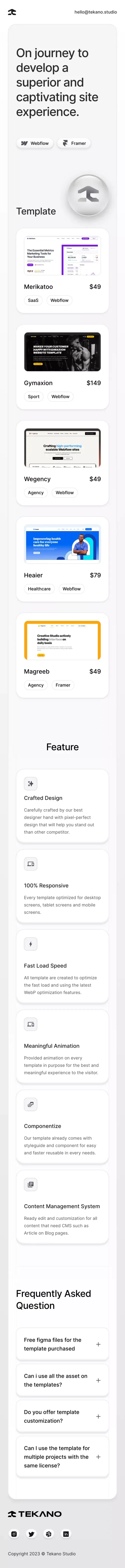 Tekano Studio | Webflow & Framer Creative Studio mobile view