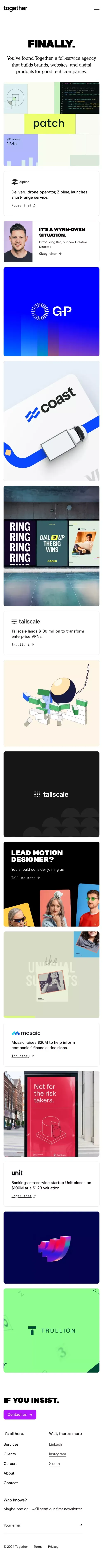 Together. A full-service creative agency. mobile view