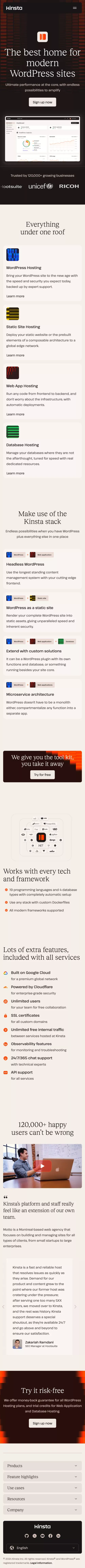Kinsta® - The best home for modern WordPress sites mobile view