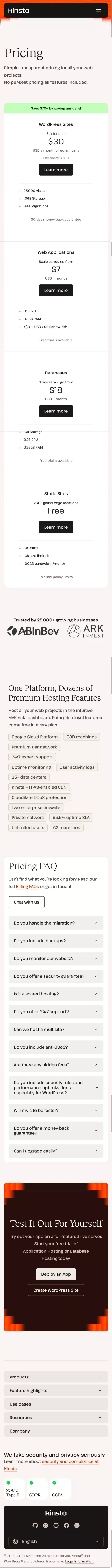 Pricing - Kinsta® mobile view