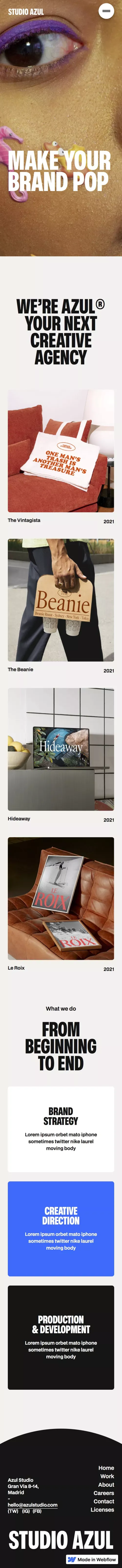 Azul - Webflow HTML website template mobile view
