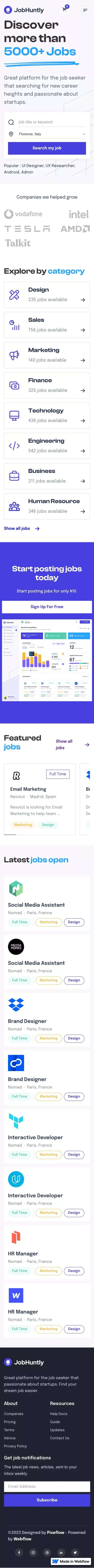 Jobhuntly - Webflow HTML Website Template mobile view