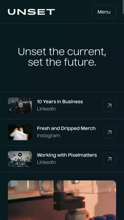 Unset Studio | Brands, Films and Websites mobile view