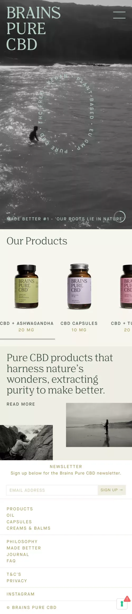 Brains Pure CBD mobile view