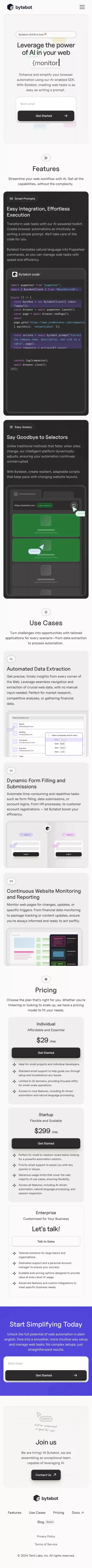 Bytebot - Leverage the power of AI in your web scraping, automation, testing and monitoring. mobile view