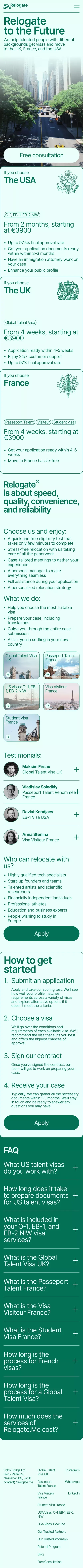 Relogate® - Relocation to the UK, USA, and France for talents and highly-qualified specialists mobile view