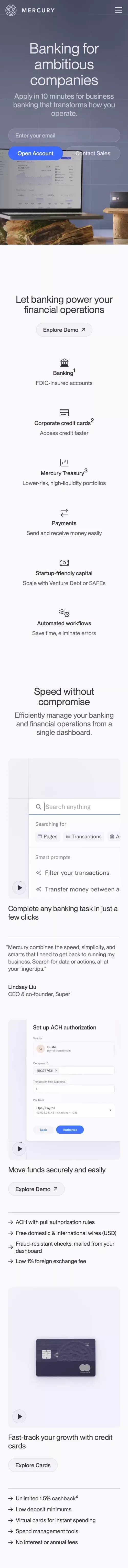 Mercury | Online Business Banking For Startups mobile view