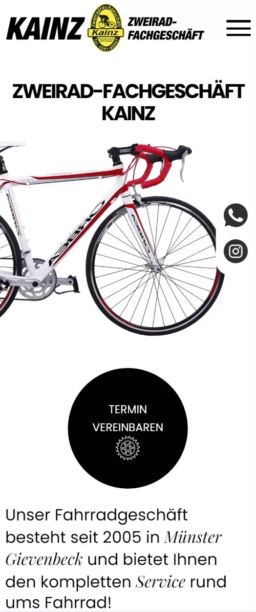 Zweiradfachgeschäft Kainz. Reparatur und- Fahrradverleih in Münster mobile view