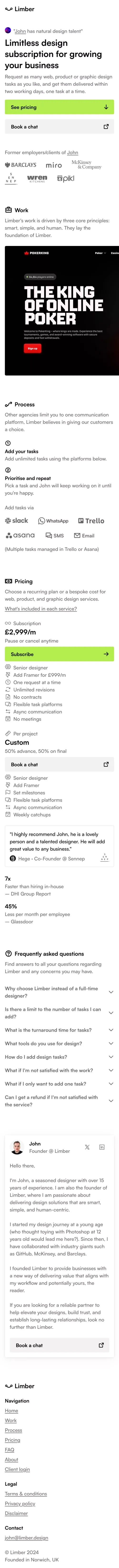 Limber · Design Subscription Studio mobile view