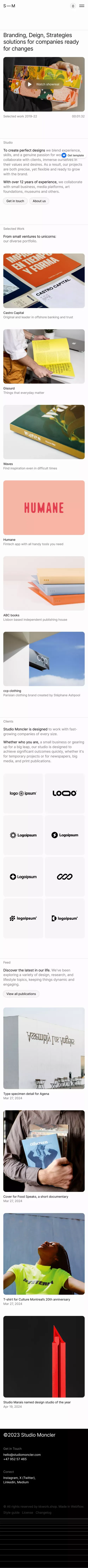Studio Monclear - Webflow HTML website template mobile view