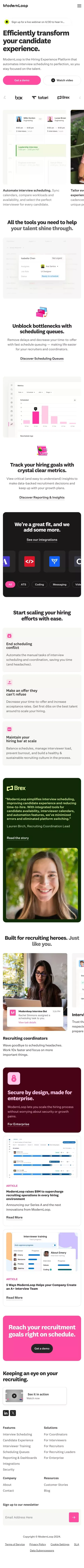 ModernLoop | The automated scheduling platform for interviews mobile view