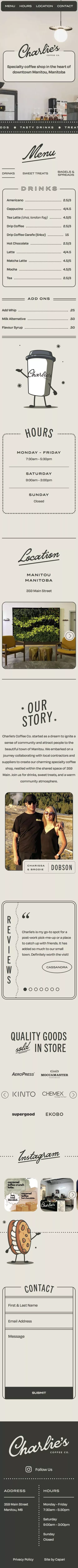 Charlie's Coffee Co. – Manitou, Manitoba mobile view