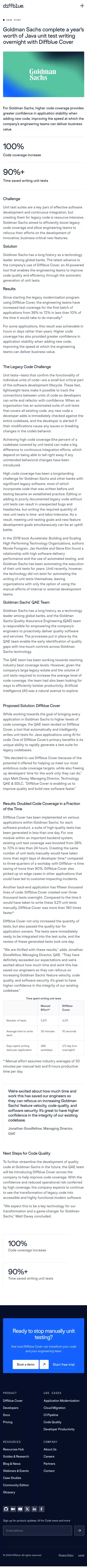 Goldman Sachs complete a year's worth of Java unit test writing overnight with Diffblue Cover - Diffblue mobile view