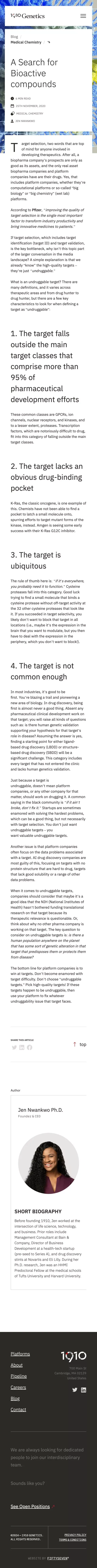 1910 Genetics — Drug Design Powered by AI, Driven by Biology mobile view