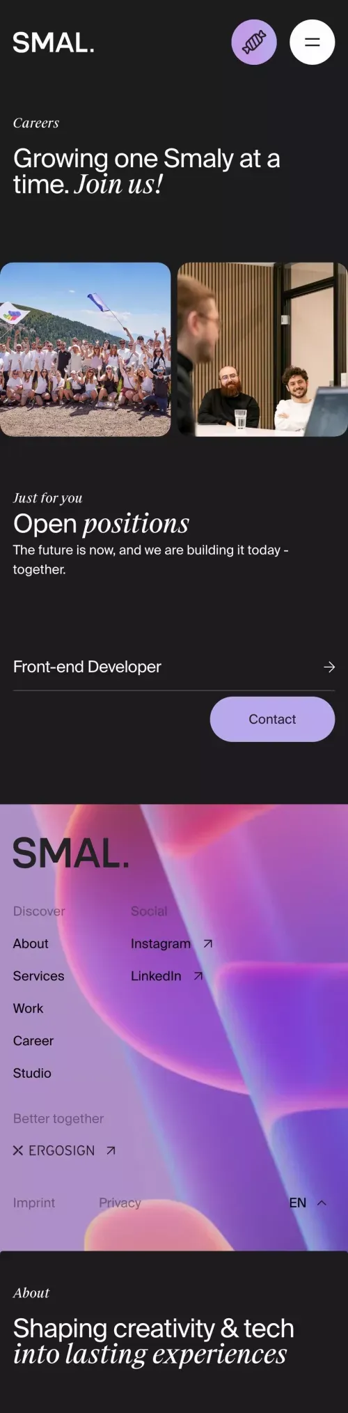 Become a smaly I Careers I SMAL mobile view