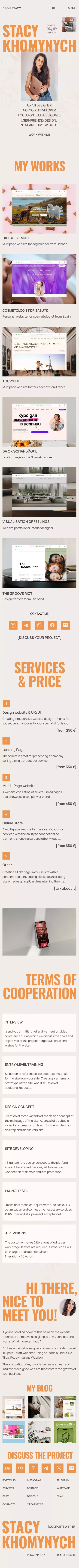 Stacy Khomynych – ux/ui designer | Tilda & Readymag web-site developer mobile view