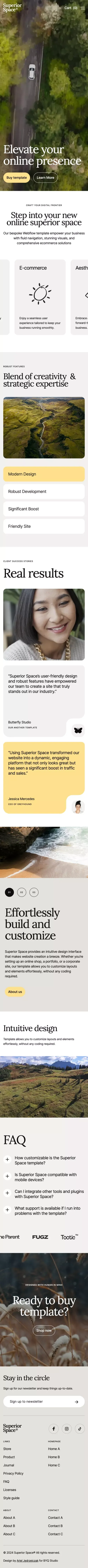 Superior Space - Webflow Ecommerce website template mobile view