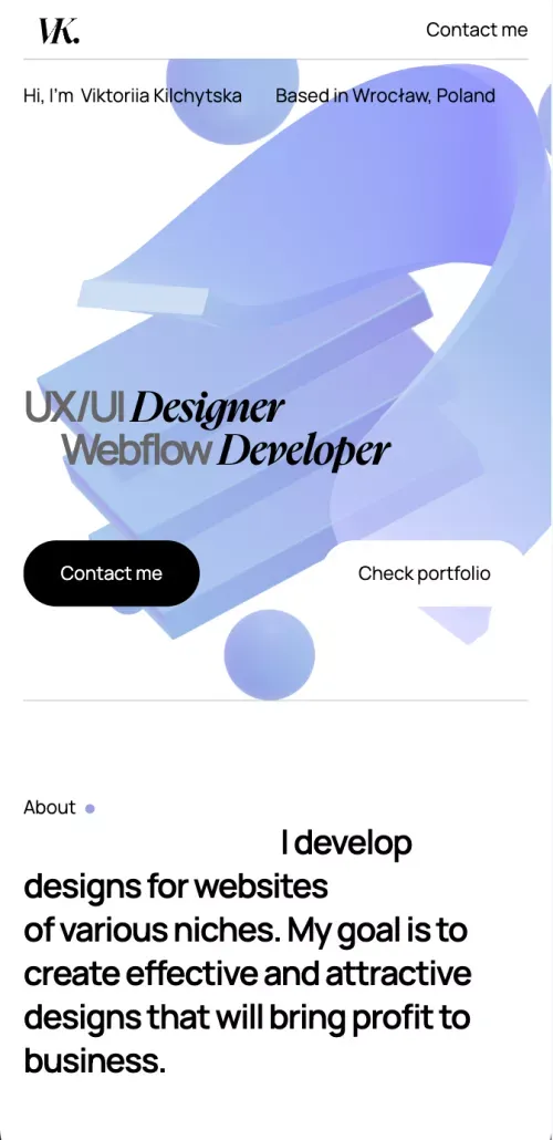 Viktoriia's Site Portfolio mobile view