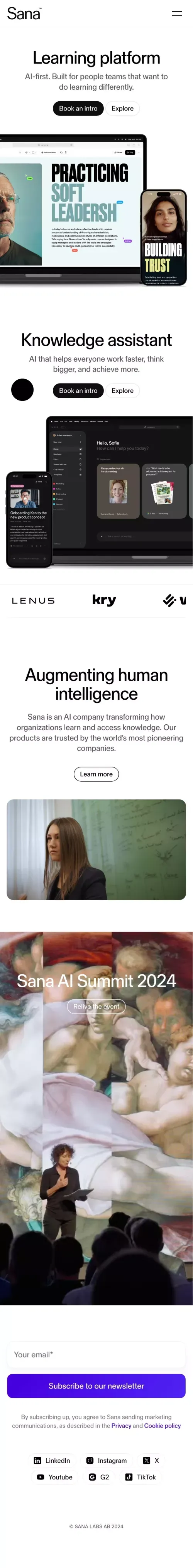 Unlocking knowledge with AI | Sana mobile view