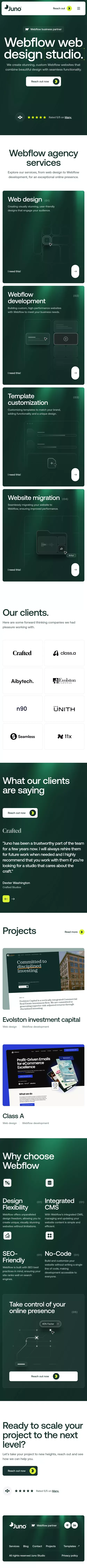 Juno design and Webflow development studio mobile view