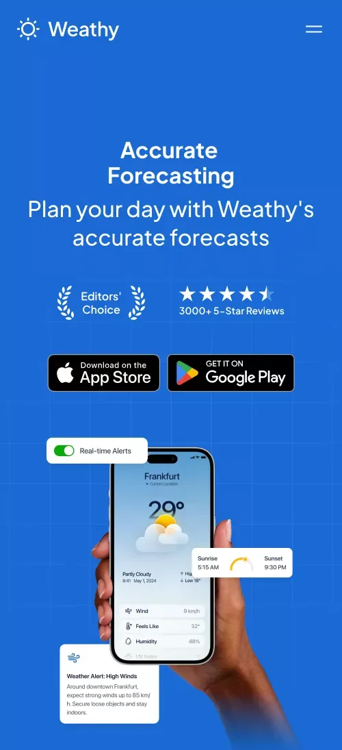 Weathy -  App Landing Page mobile view