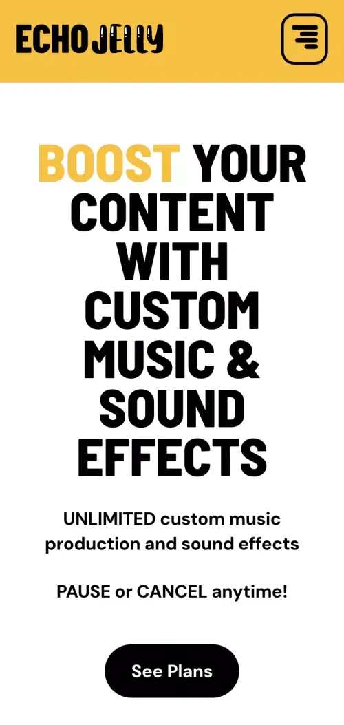 EchoJelly Custom music & sound fx for creators mobile view